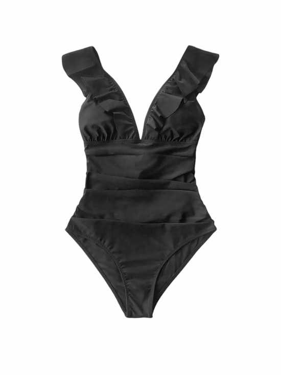Cupshe Other - NWT – Cupshe – Ruffled Lace-Up One Piece Swimsuit – Black – Sz. L